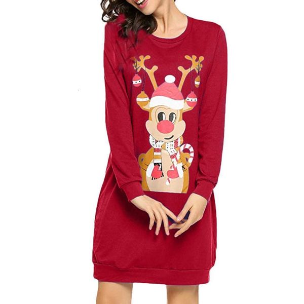 

women christmas print elk character long sleeve dress ladies mini dress vestido de mujer sukienka @40, Black;gray