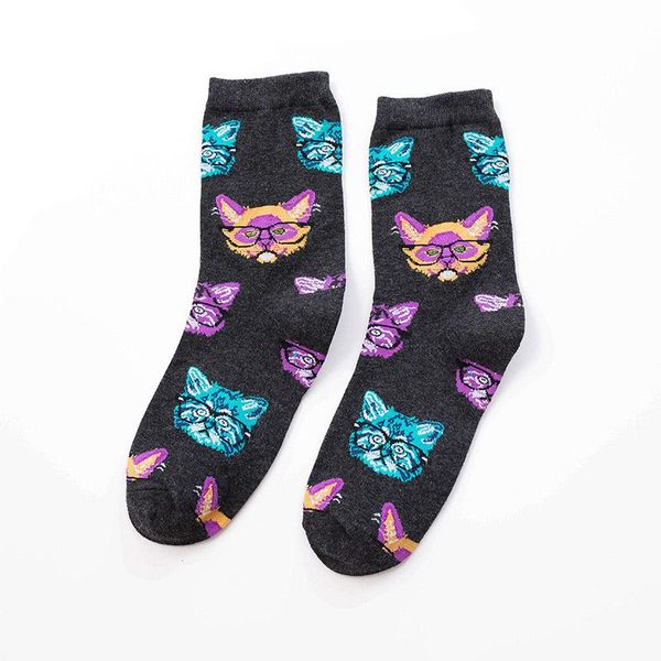 

street cartoon creativity pattern leopard beagle cat animal crazy cotton funny women casual socks men novelty happy short socks wmterw, Black