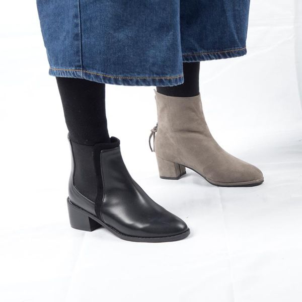 

dress shoes busy girl spring autumn leather bootiesthick heel black ankle women boots elastic mouth with zip woman motorcycle