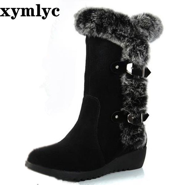 

2019 new women boots autumn flock winter ladies fashion snow boots shoes thigh high suede mid-calf boots big size 35-42 t200104, Black