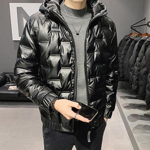 

men's down & parkas hooded jacket korean version 2021 winter bright and handsome youth loose casual warm coat, Black