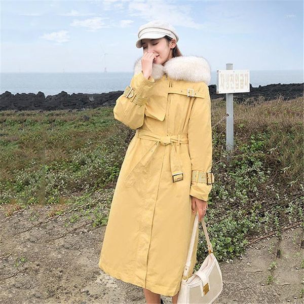 

2020 winter new detachable women parker down jacket women long section over the knee waist waist ladies outerwear thick yh8431, Black