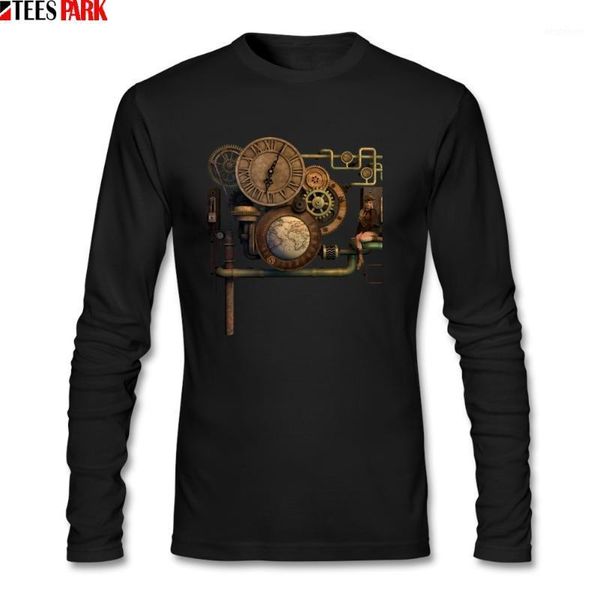 

men's t-shirts vintage steampunk metal man life 100% cotton shirt men clothes printed long sleeve t shirts for male1, White;black