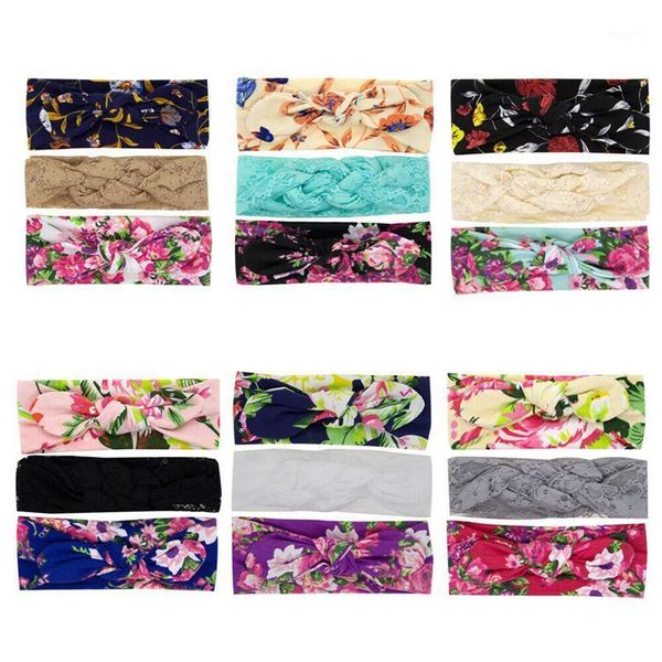 

hair accessories 3pcs colorful boho born infant headband fashion elastic baby girls headdress bow floral cotton lace hairband set1, Slivery;white