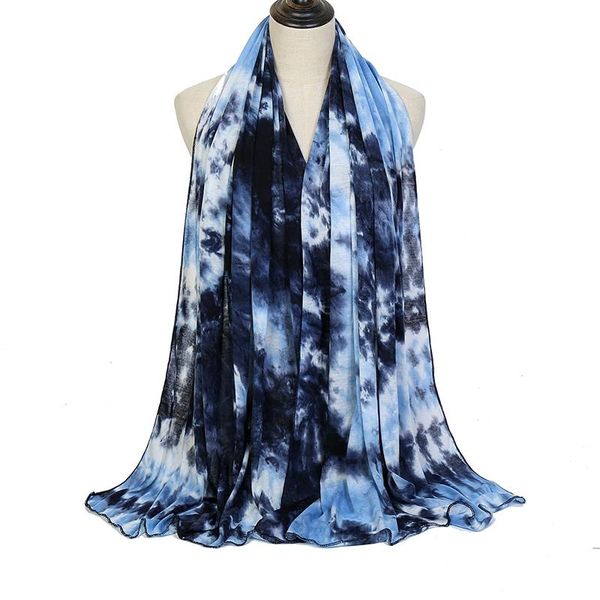 

7 Colors Ombre Hijab Scarf Cotton Wrap Elasticity Neck Shawls High Quality Foulards Long Soft Muslim Head Snood 180*85Cm, Blue;gray