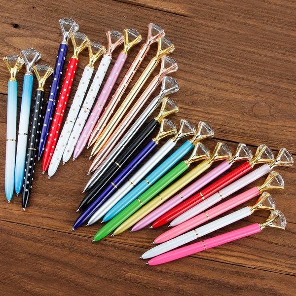

creative crystal glass kawaii ballpoint pen big gem ball with large diamond 11 colors fashion school office supplies, Blue;orange