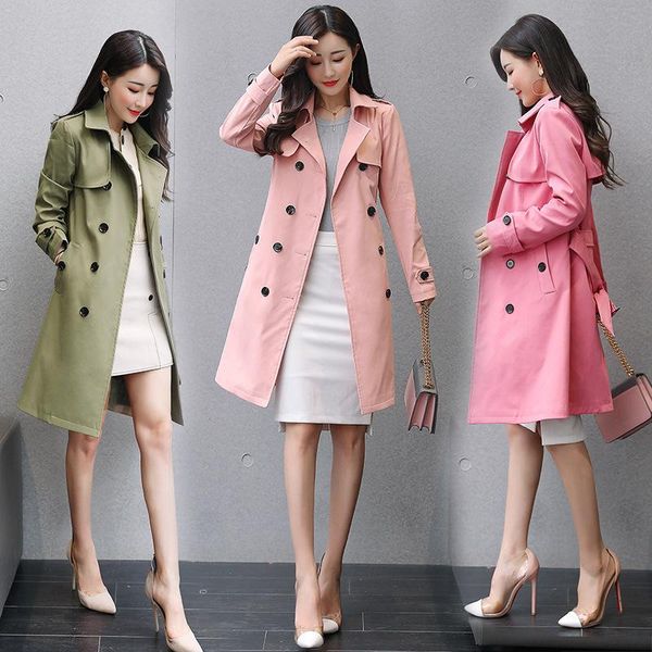 

women's trench coats female jacket in the long section of windbreaker 2021 spring and autumn fashion double-breasted coat, Tan;black
