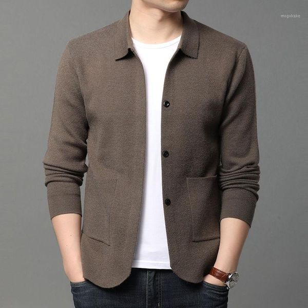 

men's jacket 2021 autumn winter new slim solid color knit cardigan jacket loose casual personality youth men's wear1, Black;brown