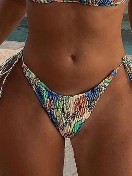 

floral print smocked bikini bottom n2k4#, White;black