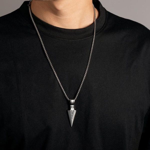 

chokers men's design stainless steel silver color long necklace with arrow pendant jewelry chain punk party gift for men women wholesal, Golden;silver