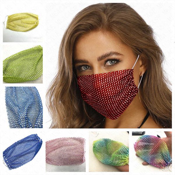 

fashion bling dustproof fishing net new face washable reuse mask stars crystal protective mouth covers women party masks d62314