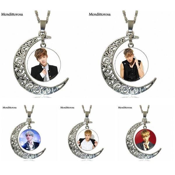 

pendant necklaces ej glaze exo for women wedding gift glass necklace handmade half moon, Silver
