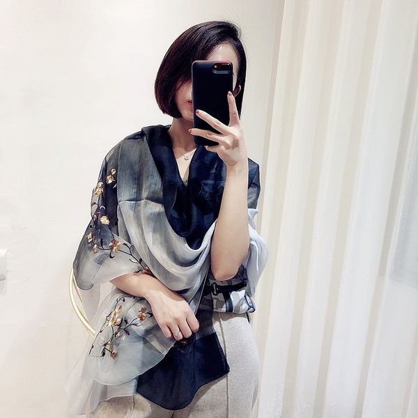 

wzkf luxurytwill silk scarf for print shawl square fourlard femme echarpe scarves bufandas women hijab bandanas women mujer 130*130cm cx2007, Black;white