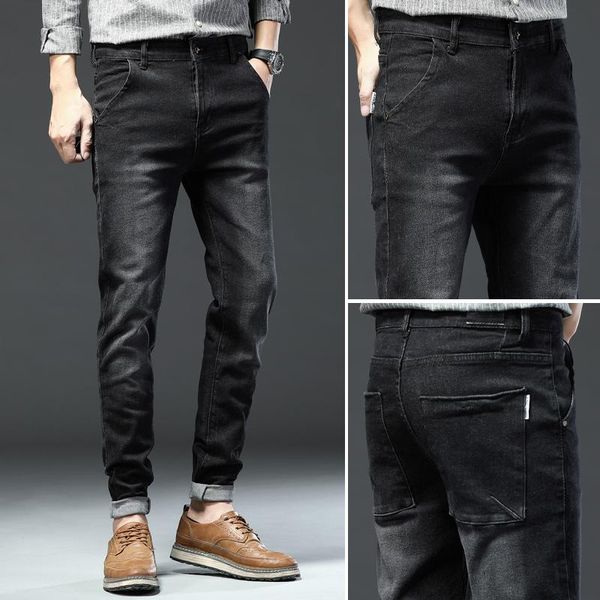 

voreloce classic check pocket embroidery boys slim fashion cotton stretch jeans 2021 spring brand trend men's black denim pants, Blue