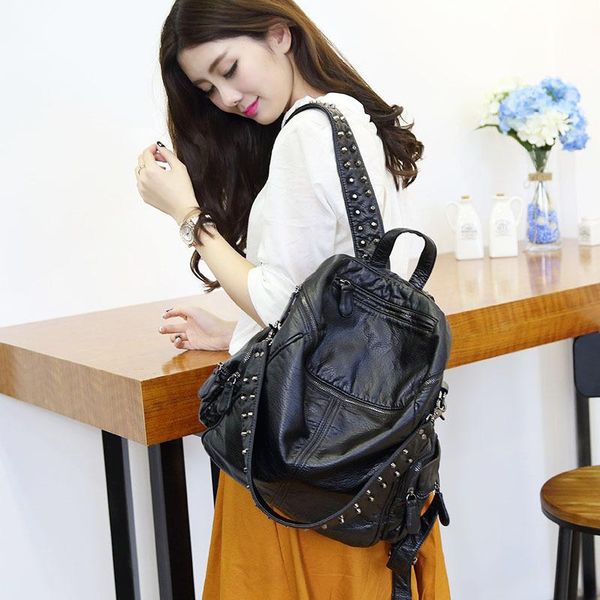 

outdoor bags rivet backpack fashion woman for women 2021 ladies large capacity genuine leather teenage girl casual school backp