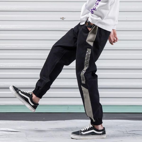 

2020 spring and summer new youth popular men's stitching loose large size overalls fashion casual nine-point pants m-5xl1, Black