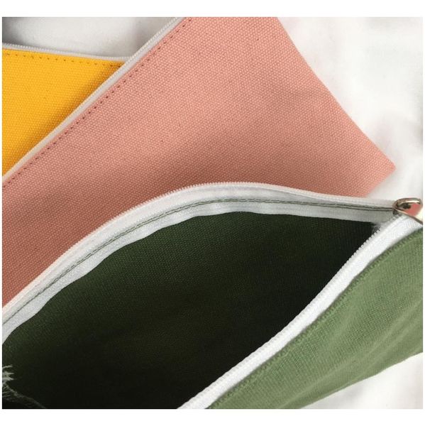 

coloful blank canvas zipper pencil cases pen pouches cotton cosmetic bags makeup bags mobile phone clutch ba jlloar lucky2005