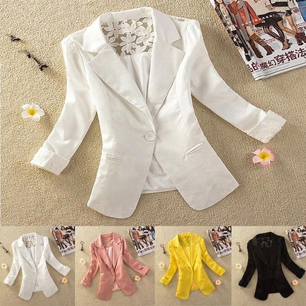

women's blazer long sleeve pink blazers for lady solid one button coat slim office lady blazer for feminina1, White;black
