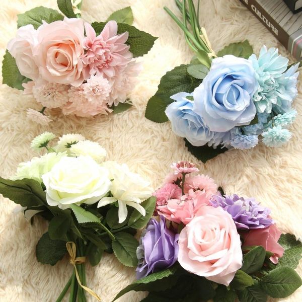 

decorative flowers & wreaths 6 colors silk flower roses dahlia hybrid artificial wedding decoration bridal bouquet home decor fake