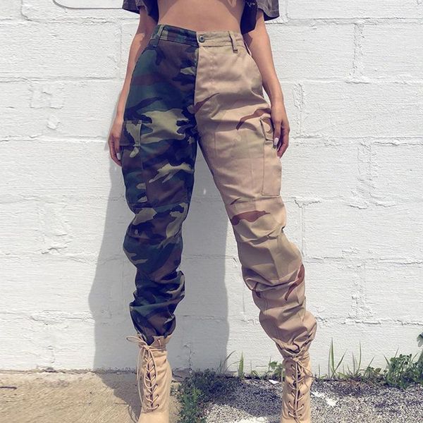 

fashion women cargo pants elegant high waist pactchwork camouflage pants ladies loose outdoor camo trousers streetwear1, Black;white
