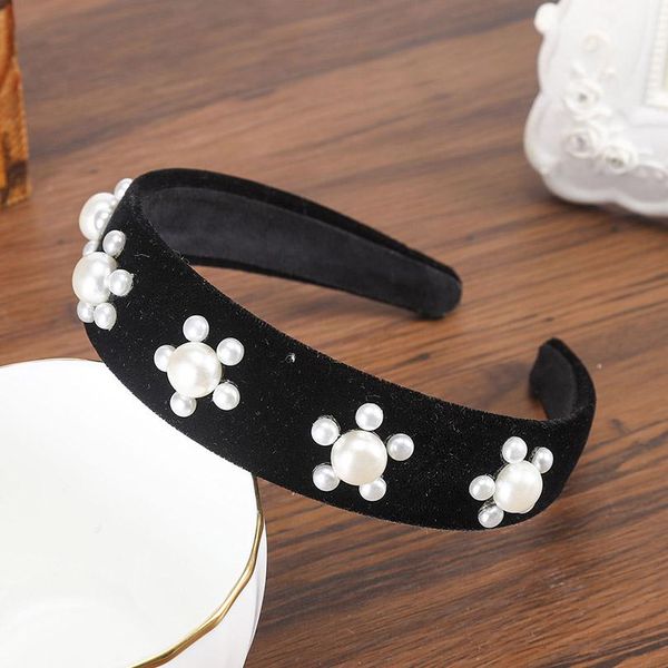 

levao luxury crystal flower hairband sparkly rhinestone baroque headband faux pearl hair hoop bands for women hair accessories h wmtkom, Black;brown