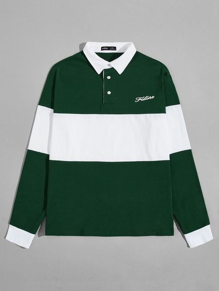 

men letter embroidery two tone polo shirt v0if#, White;black
