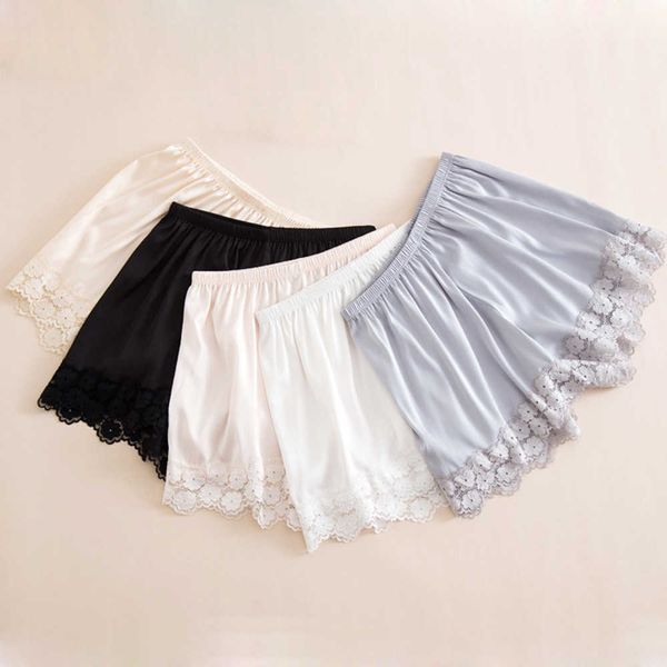 

new women's casual summer short femme lace solid color imitation silk female elastic girls shorts women panties, White;black