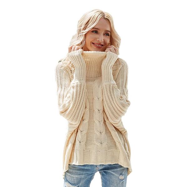 

solid color loose sweater women knitted turtleneck sweater oversized batwing sleeve pullover autumn casual knitwear, White;black