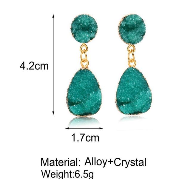 

bohemian natural druzy stone earrings for women trendy green blue drusy statement pendientes gold copper drop dangle jllzxp, Black
