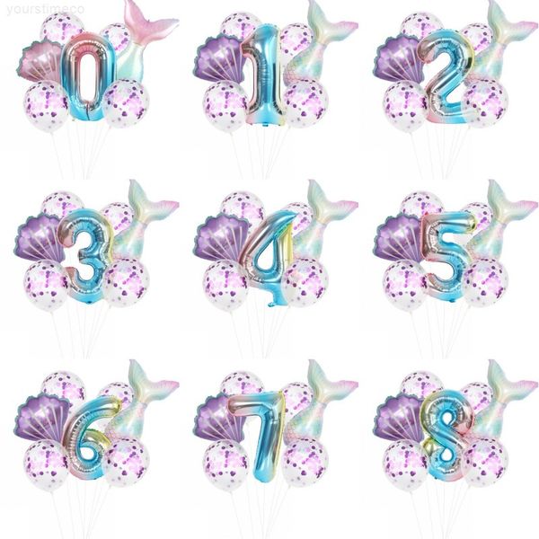 

kids 7 pcs/lot mermaid balloon figure 0-9 aluminum foil birthday party balloons