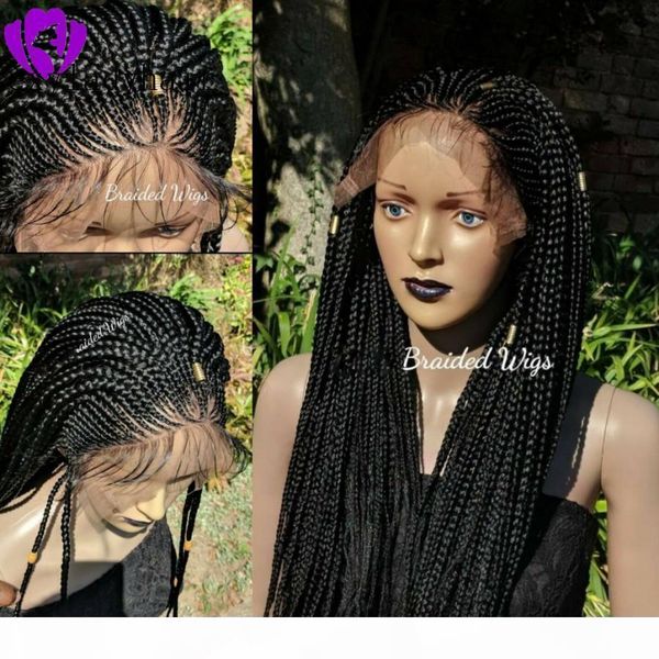 

10-30inches long micro braids wig high density full braided synthetic lace front wig with baby hai black brown blonde burgundy available
