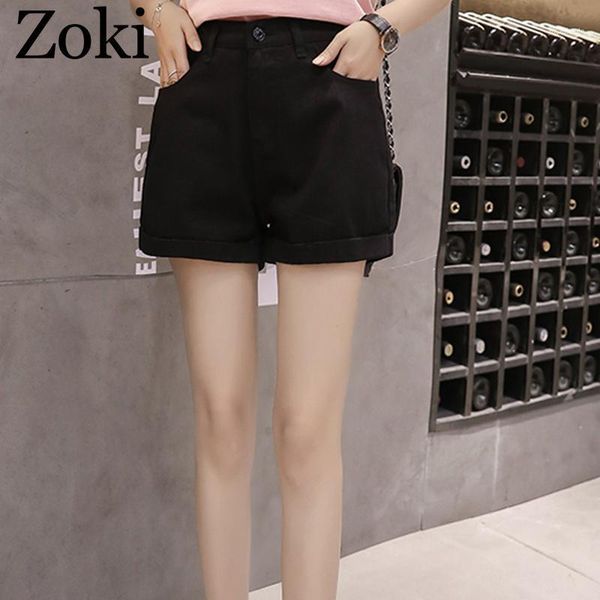 

women's jeans zoki summer women denim shorts korean high waist loose pockets short quality pure cotton wide leg pants street wear1, Blue