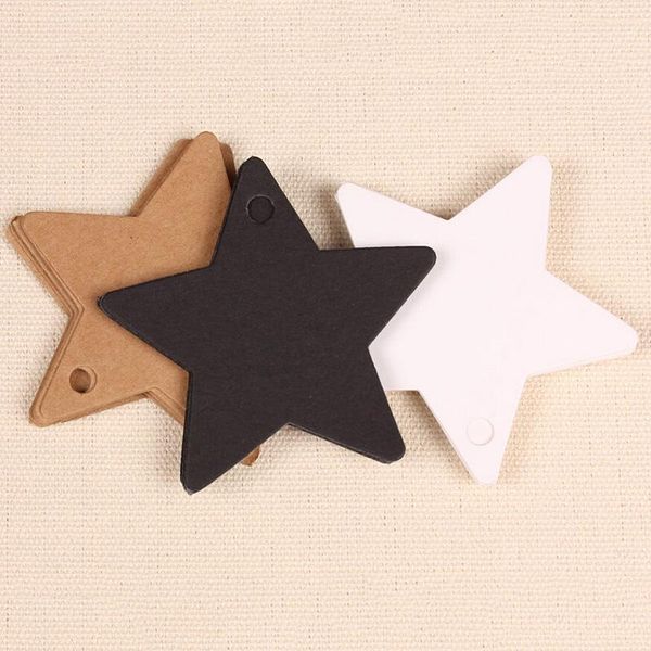 

wholesale- 100pcs star kraft paper label wedding christmas halloween party favor price gift card luggage tags white black brown 3 colors1