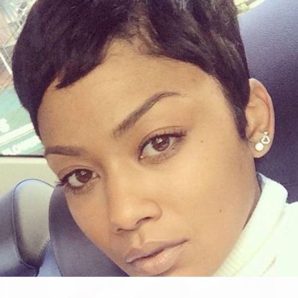

pixie very short full lace human cut hair wigs with baby hair new human cut hair wigs for black women front lace wig, Black;brown