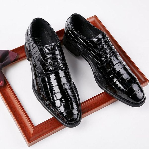 

new british business shoes formal dress men's shoes crocodile leather wedding men's work business real leather1, Black