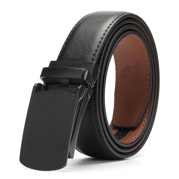 

fashion automatic buckle black genuine leather belt men's business belts cow leather belts for men 3.5cm width, Black;brown