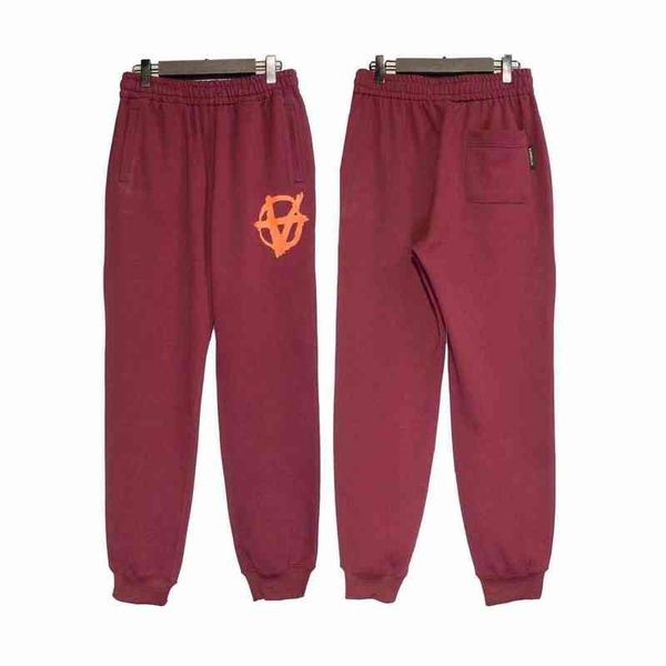 Weitemeng Items FW Anti Graffiti Pattern Pattern Wine Red Leggings High Street Calças Esportivas