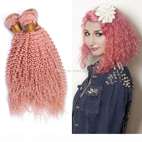 

afro kinky curly human hair extensions pink color hair bundles pure pink color hair weaves 3pcs lot for woman ing, Black