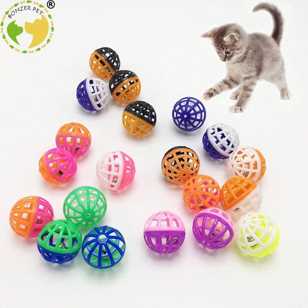 

bonzerpet cat hollow ball bell with ring playing chew scratch colorful plastic ball interactive fun cage training sound toys
