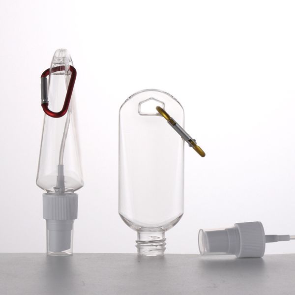 

in stock petg plastic empty hand sanitizer bottle keychain 30ml 50ml fine mist continuous spray alcohol disinfectant fluid bottle carabiner