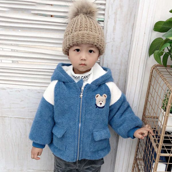 

women's and new mink fce men's thickened cartoon bear coat children's winter warm hoodie cardigan, Black
