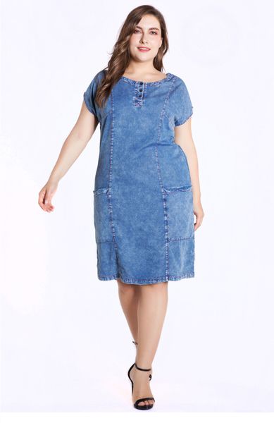 

2021 new 5xl spring and you'll see ladies plus denim for women's clothes around the neck big pockets size party dress wtep, Black;gray
