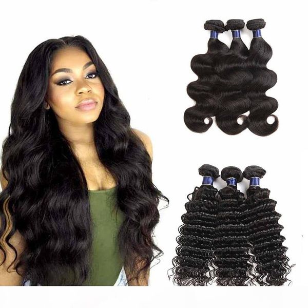 

8a mink brazilian body wave straight deep wave water wave hair unprocessed human hair extensions brazilian loose deep hair weave bundles, Black