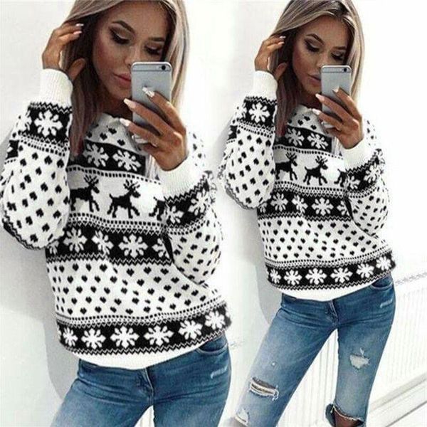 

women's sweaters women lady jumper pullover coat christmas winter womens ladies geometric warm brief polyester sweatshirts clothing, White;black