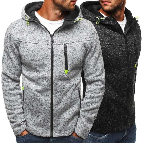 

spring new men's sports casual jacquard sweater fleece cardigan hoodie w178, Gray