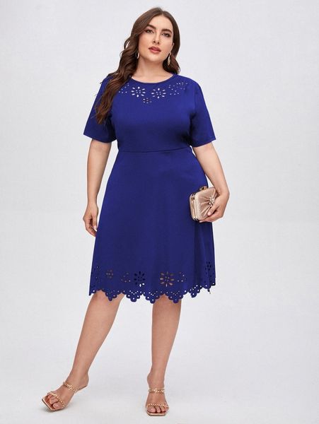 

plus laser cut front a-line dress 27a2#, Black