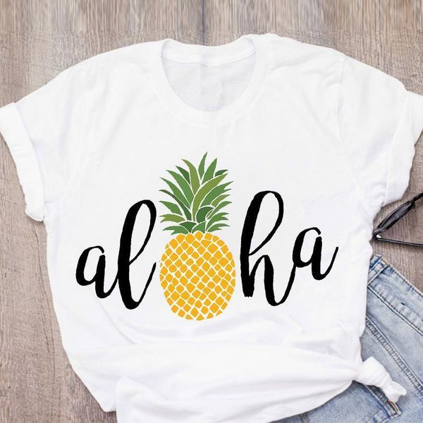 

women graphic orange pineapple printed fruit short sleeve summer lady t-shirt shirt womens clothing tee female t shirt, White