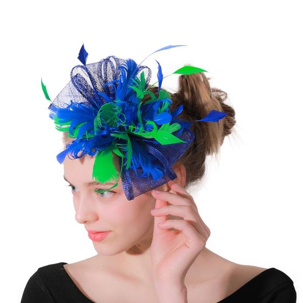 

hair accessories eleagnt royal blue derby party wedding hat bridal married feather accessory fashion fascinator headbands for women