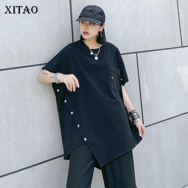 

xitao irregular black t shirt fashion new women 2020 summer single breast pocket pocket minority casual style loose tee dmy46141, White