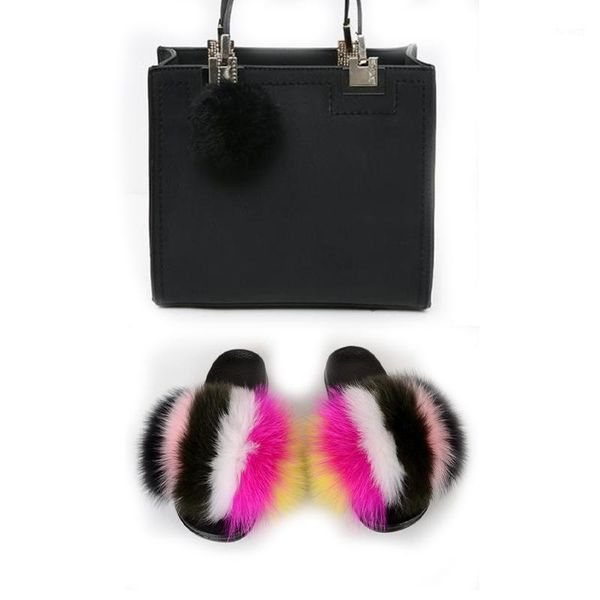

fur slides for woman and purse set furry fuzzy slippers with bag match fluffy sandals and bags women shoes for matching purses1, Black